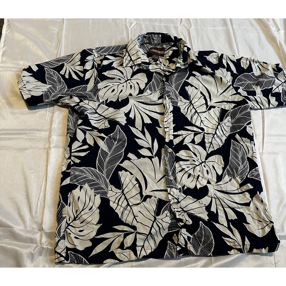 Maika'i Hawaiian Clothing Company Men's Shirt Floral Button Up Size L Blue